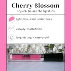 Aromi Matte Liquid Lipstick | Long-lasting, Smear and Smudge Proof, Waterproof, Paraben, Phthalate, & Gluten Free, Light Pink with Warm Undertones (Cherry Blossom)