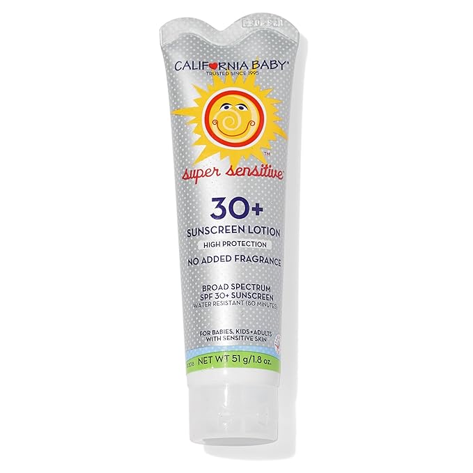 California Baby Super Sensitive SPF 30+ Sunscreen | Unscented | Mineral Based | Titanium Dioxide | Travel Size Baby Sunscreen for Face + Body | 1.8 oz