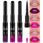 evpct 3Pcs Purple Hot Pink Fuschia Red Matte Lip Liner & Liquid Lipstick Stain Makeup Set for Women, Lip Liner Stain Long Lasting Waterproof Smudge Proof, Cruelty Free Lip Makeup 24 hours originales