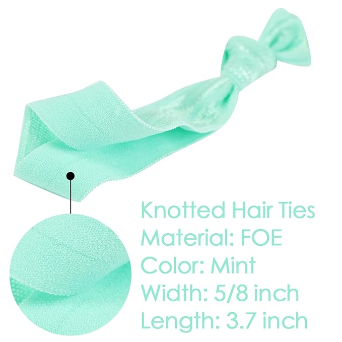 MEEDEE 100 Pack Mint Green No-Crease Soft Ribbon Hair Ties for Women - Knotted, No Damage, Ouchless for Ponytails, Yoga, and Bracelets