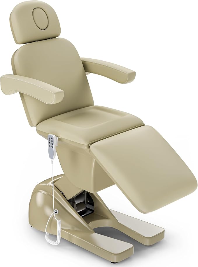 3 Motor Electric Esthetician Bed, Fully Electric Facial Chair with Adjustable Height, Backrest and Footrest, Spa Chair with Armrest & Heavy Duty Base, PU Leather for Spa, Tattoo, Eyelash and So On