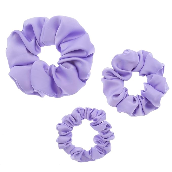 3 Pieces Satin Scrunchies Set for Hair No Crease Elastic Hair Ties for Women and Girls (Purple)