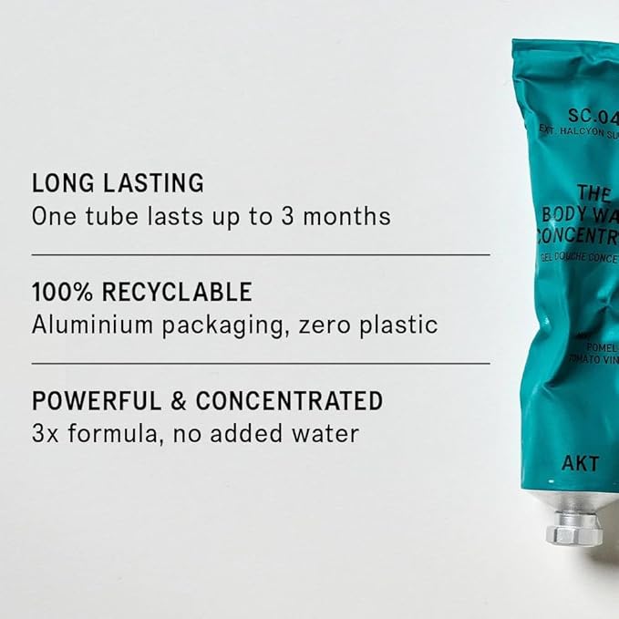 AKT The Body Wash Concentrate 3.4 Fl Oz, Natural Shower Gel with Skin-Balancing Prebiotics, Body Wash Women & Men, with Olive Squalane & Vitamin E, Sc.04 Halcyon Summers, All Genders