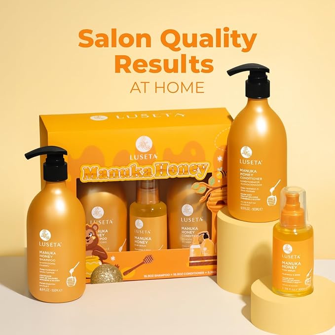 Luseta Manuka Honey Trio Hair Care Set Moisturizing Shampoo and Conditioner Set and Hair Serum Intense Hydration for Dry Hair For Ultimate Shine & Softness