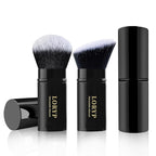 LORYP Retractable Makeup Brush Black Kabuki Foundation Brush for liquid Cream and Powder Makeup 2 Pack Travel Makeup Brush Set
