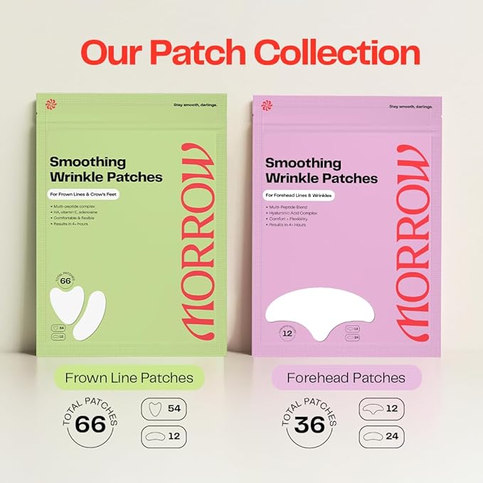 Morrow Beauty - Peptide-Infused Smoothing Wrinkle Patches - Overnight Patches for Smoothing Fine Lines and Wrinkles, Anti Aging Stickers for Crow's Feet, Elevens, Smile Lines (66 Count)
