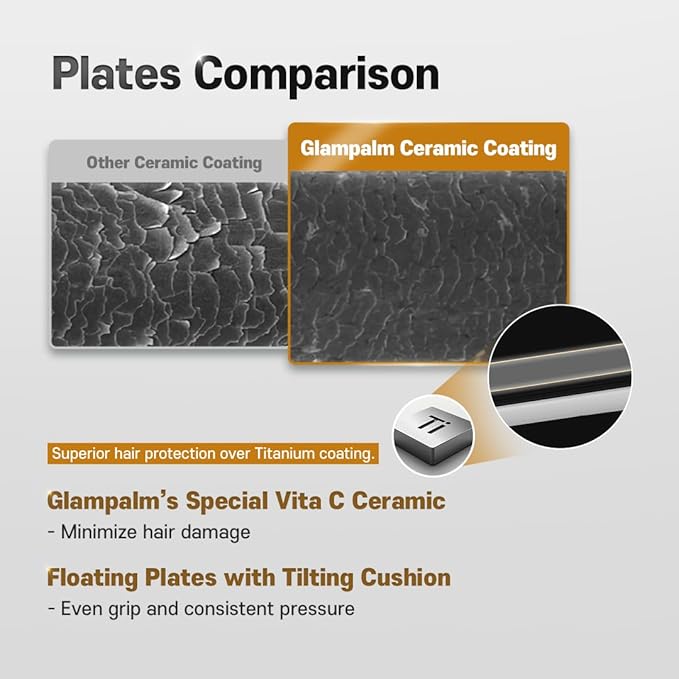 GLAMPALM Hair Straightener 1" Ceramic Flat Iron with Vibrating Plates, Korea's No.1 Professional Salon Tool, 3D Swivel Cord & Dual Voltage, 11 Heat Settings(140°–450°), 25s Fast Heat-Up, White (GP225)