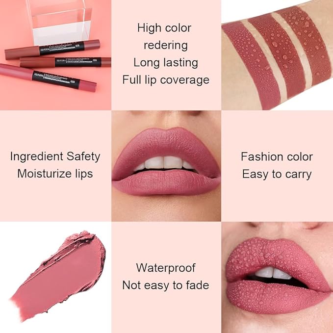 evpct 1Pcs Chestnut Matte Lipstick and Lip Crayon Liner Pencil Pen Set for Women Lip Stain Long Lasting Waterproof labiales mate magicos 24 horas originales pintalabios permanente 24 horas 09