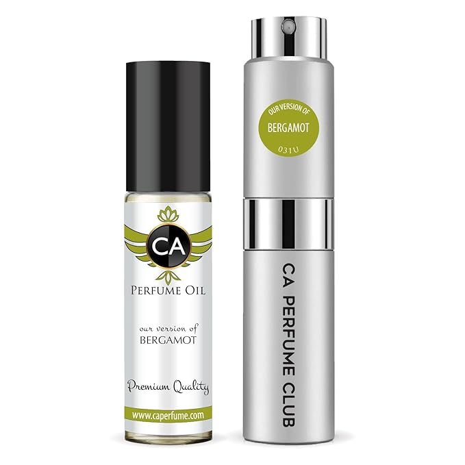 CA Perfume Duo Impression of Bergamot For Women And Men Perfume Layering Set Long Lasting Travel Size EDP + Body Oil Roll-On Bottle 0.27 Fl Oz+0.33 Fl Oz