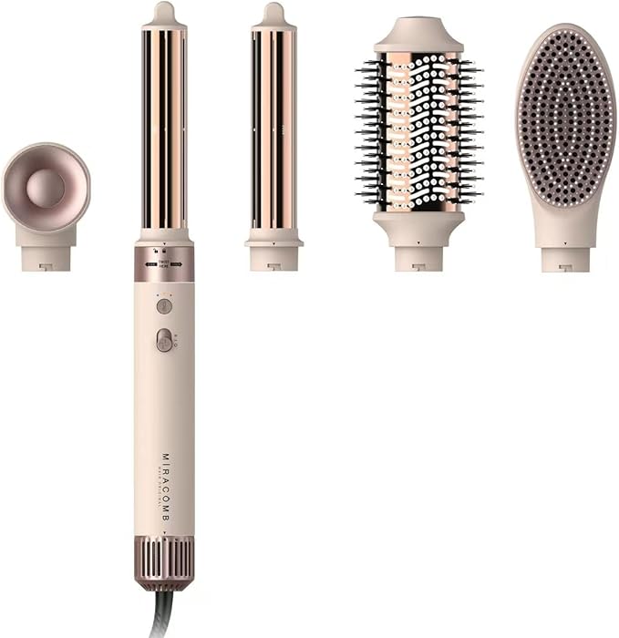 Hair Dryer Brush Titanium Hair Multi-Stylers - MIRACOMB Ionic Hot Air Styling System with Auto-Wrap Curlers,Powerful Brow Dryer Brush,Paddle Brush - Fast Drying Curling Straightening on All Hair