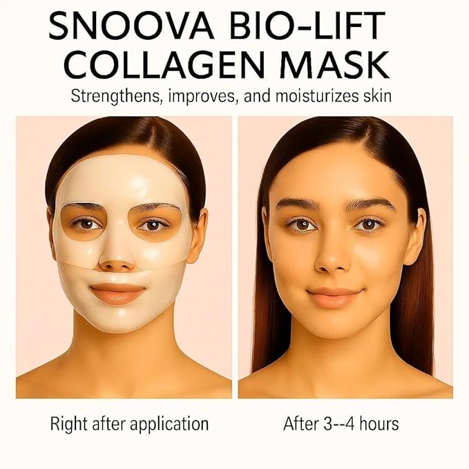 Snoova Bio-Lift Collagen Jelly Mask – White 2-Piece Hydrogel Sheet Mask for Hydrating, Firming & Barrier Support (4 Pack) (White Collagen)
