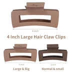 12 Pcs Large Hair Claw Clips for Thick Hair, 4.1 x 2.1 x 1.2 Inch, Square Hair Clips Jumbo Jaw Clips, Bulk Hair Accessories for Women and Girls - Brown