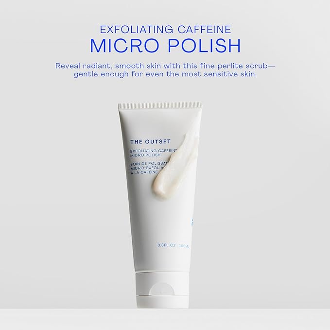 The Outset Exfoliating Caffeine Micro Polish - Gentle Fragrance Free Physical Face Scrub for Everyday - Awakening, Smoothing - Clean, Vegan, Gluten Free - All Skin Types, Sensitive Skin - 3.3 fl oz