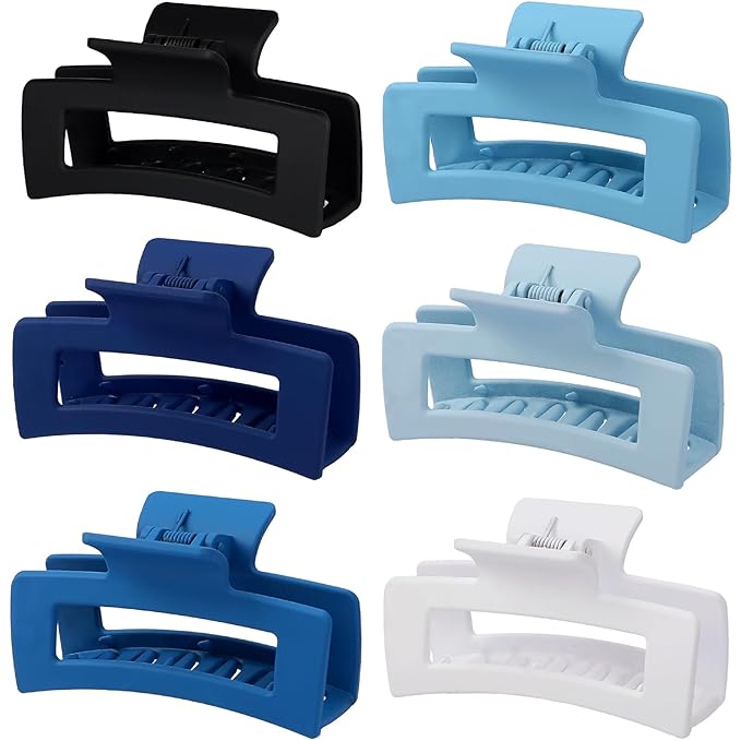 3.5 Inch Medium Hair Claw Clips 6 Pack Hair Clips for Women Square Rectangle Claw for Hair Banana Jaw Clips Hair Accessories for Girls (Blue)
