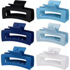 3.5 Inch Medium Hair Claw Clips 6 Pack Hair Clips for Women Square Rectangle Claw for Hair Banana Jaw Clips Hair Accessories for Girls (Blue)