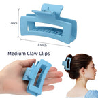 3.5 Inch Medium Hair Claw Clips 6 Pack Hair Clips for Women Square Rectangle Claw for Hair Banana Jaw Clips Hair Accessories for Girls (Blue)