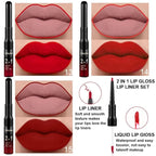 3Pcs 2 in 1 Ruby Bright Dark Red Lip Liner and Liquid Lipstick Stain Makeup Set for women, Long Lasting Smudge Proof Lip Tint Matte Finish Lip Gloss for All-Day Color Hold Easy to Use, Set05
