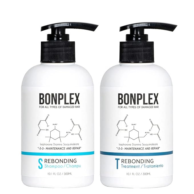 Perfect Bonding Concentrate for Damaged Hair - Bond Strengthening and Color Longevity Treatment for All Hair Types - Bonplex Rebonding Shampoo & Treatment Duo (10.1oz)