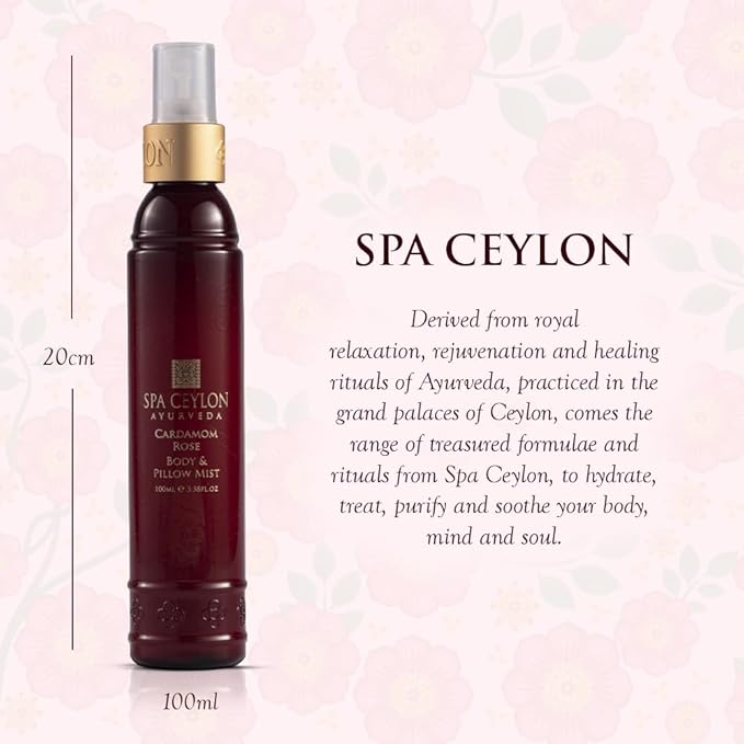 SPA CEYLON Cardamom Rose Body and Pillow Mist | Refreshing Skin Care Spray | Non-Oily Fragrance Mist for All Skin Types