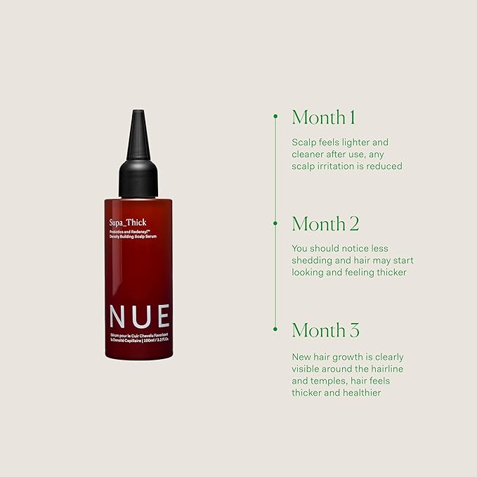 The Nue Co. Supa Thick Hair Serum - Lightweight Topical Hair Supplement for Growth & Reduced Shedding - Vegan Density Building Scalp Serum for All Hair Types | 4 oz (100 mL)