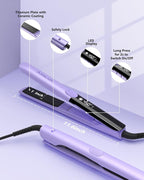 Hair Straightener 1 Inch Flat Iron and Curler 2 in 1 Titanium Ceramic Ionic Dual Voltage Straightener with Heat-Resistant Silicone, for Less Frizz, Shinier & Smoother