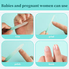 2-Pack Mini Glass Nail File with Case for Natural Nails,2mm Thickness Elegant Crystal Nail Filer,Double Sided Etched Fingernail Files Gentle Nail Care Stocking Stuffers for Travel Silver&Green