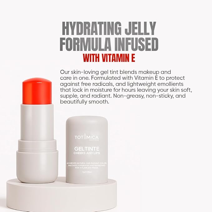 TOTEMICA Cooling Water Jelly Tint - by Ana Patricia, Dewy Hydrating Tint for Natural Color, Long-Lasting Jelly Lip Tint & Cheek Stain, Clean Beauty Tinta para Labios | 0.19 oz - Cherry