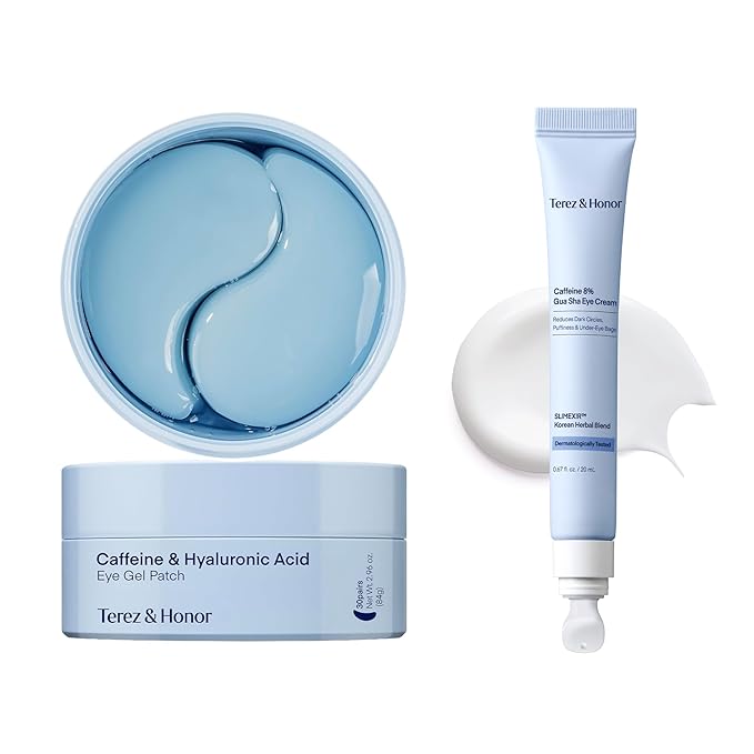 TEREZ & HONOR Under Eye Patches for Dark Circles with 8% Caffeine Eye Cream - Eye Care 2 Step Kit, Dermatologist Tested Korean Skincare Formula, 60 Pcs + 20mL