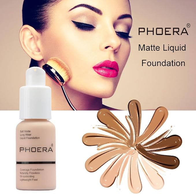 2 Pack PHOERA Foundation 102# Nude 103# Warm Foundation Makeup.