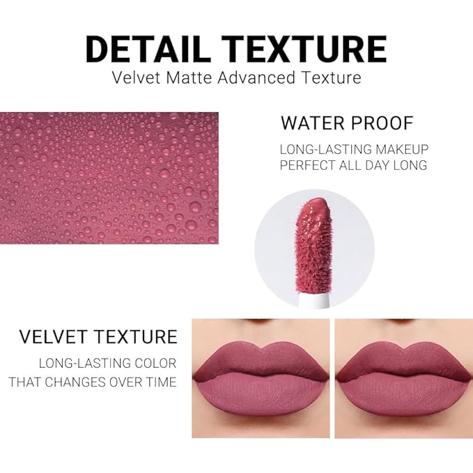 evpct 1Pcs Mauve Matte Liquid Lipstick Lip Gloss Glossy Set for Black Women 24 Hour Pink Silky Velvet Lipstick labiales matte larga duracion mate 24 horas originales 01#