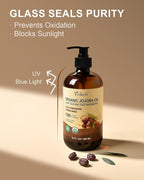 Organic Jojoba Oil Glass Bottle 16 fl oz, USDA Certified 100 Pure & Natural Jojoba Oil for Hair, Skin & Face, Cold Pressed Unrefined Hexane Free, Deeply Moisturizing Body Serum for Gua Sha