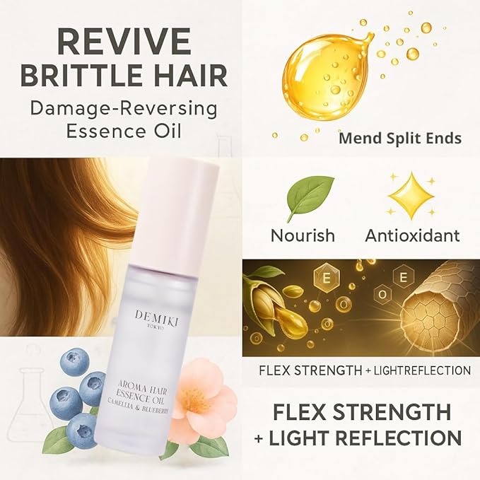 DEMIKI Hair Oil Japanese Hair Care,Hair Oil for Frizzy Hair,Anti Frizz Hair Products for Women,Hair Moisturizer,Hair Perfume Oil,Hair Beauty Products,Hair Serum for Frizzy and Damaged Hair 1.18fl.oz