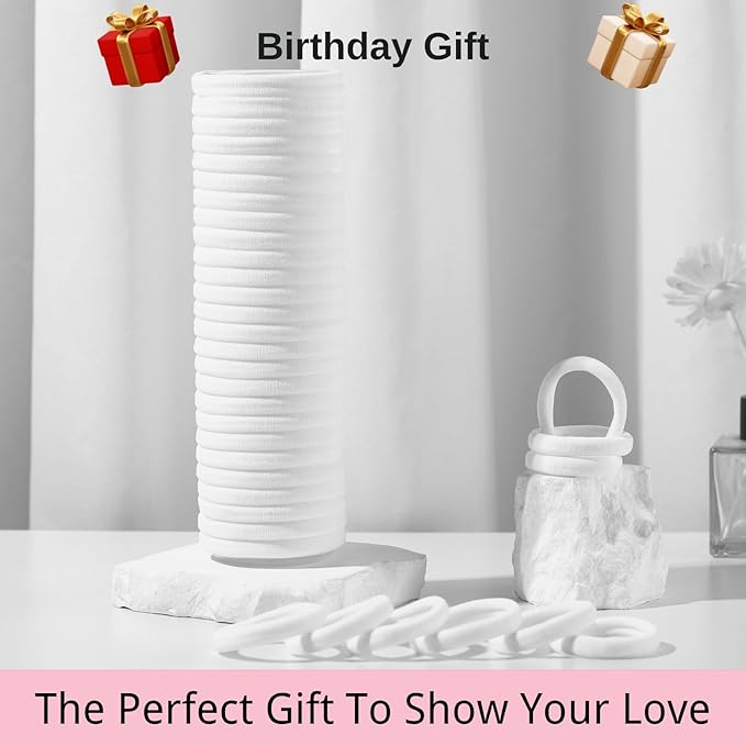 LuSeren 120 Pcs No Damage Hair Ties for Thick Hair, Large Soft Seamless Nylon Hair Elastics for Women, Ponytail Holders Accessories –White