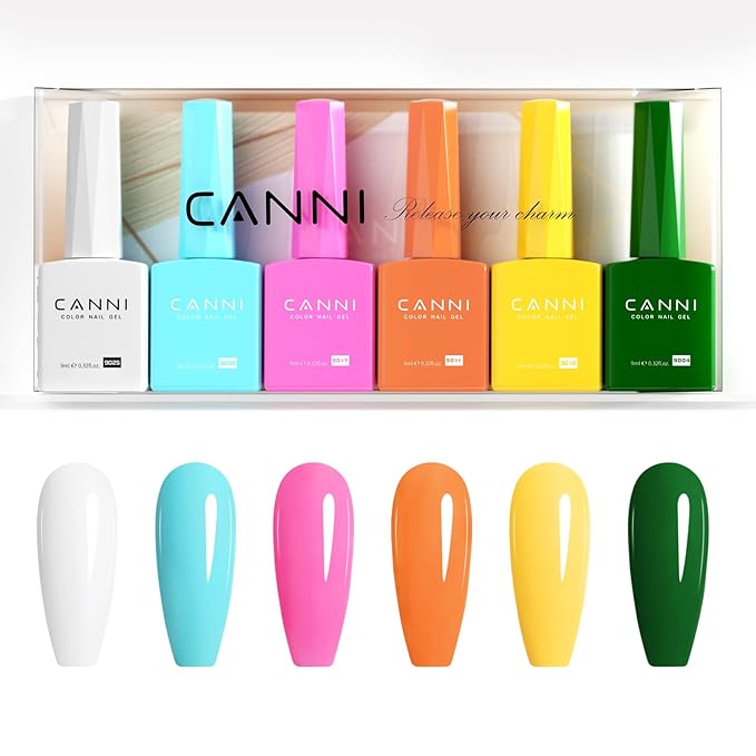CANNI 9ml Hema-Free Gel Nail Polish Set- 6Pcs White Blue Orange Yellow Colors Gel Polish Kit, Soak Off LED Nail Gel Manicure Kit DIY at Home Salon Gifts for Women Girls