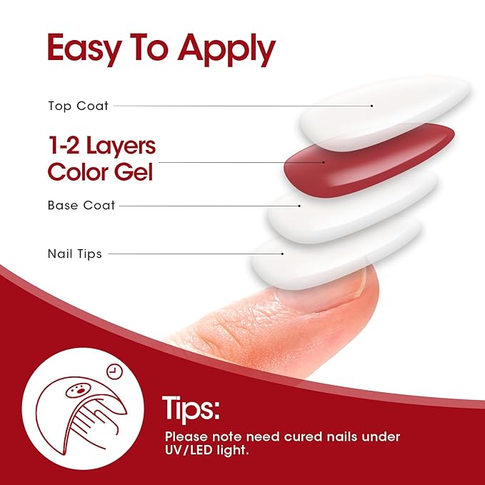 GELLEN Red Gel Polish Set, 6 Colors Red Rose Pink Jelly Gel Nail Polish Set, Soak off U/V Light Cured Nail Art Valentines Gifts for Her