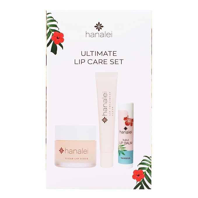 Hanalei Ultimate Lip Care Products Set – Sugar Lip Scrub, Kukui Oil Lip Treatment & Vanilla Lip Balm – Exfoliate, Hydrate & Heal Cracks – Moisturizing, Nourishing Rescue Kit – Skincare Gift