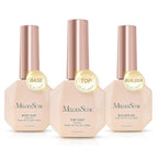 MelodySusie No Wipe Glossy Top Coat Base Coat Builder Gel 019 Set Long Lasting Shine Finish Soak Off UV LED Nail Lamp Nail Art Design Manicure Kit Perfect Gifts for Women Girls 3 Pcs 15ml