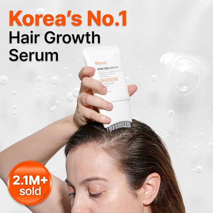 lilyeve GROWTURN Hair Growth Serum with Built-in Brush, Heartleaf-Derived Exosomes to Revitalize Hair, Hair Thickening, Hair Growth Accelerator - Korean Hair Care, 3.38 fl. oz. (Pack of 1)
