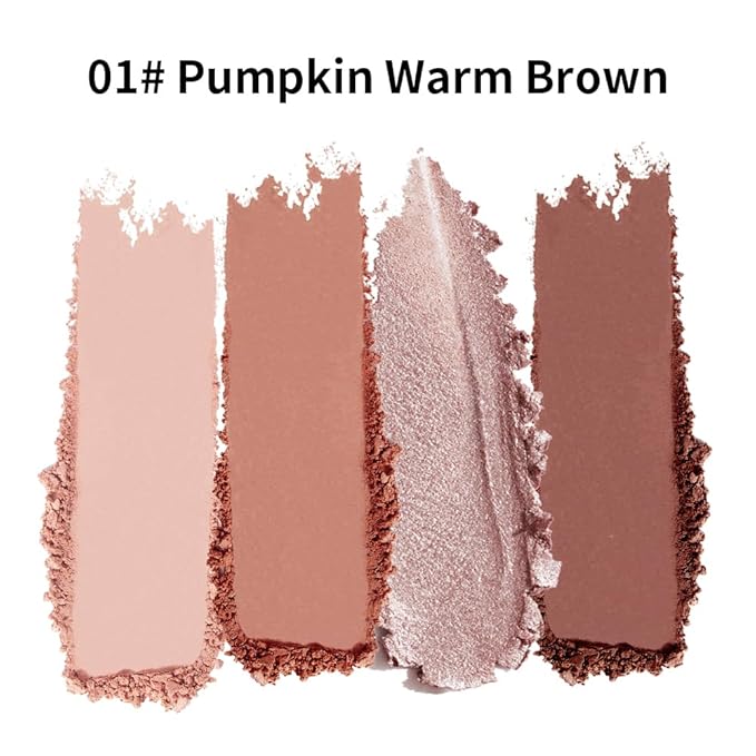 4-Color Eyeshadow Palette, Matte & Shimmer Neutrals, Highly Pigmented & Blendable, Everyday Natural Makeup, Travel-Friendly Compact, Warm Pumpkin Brown