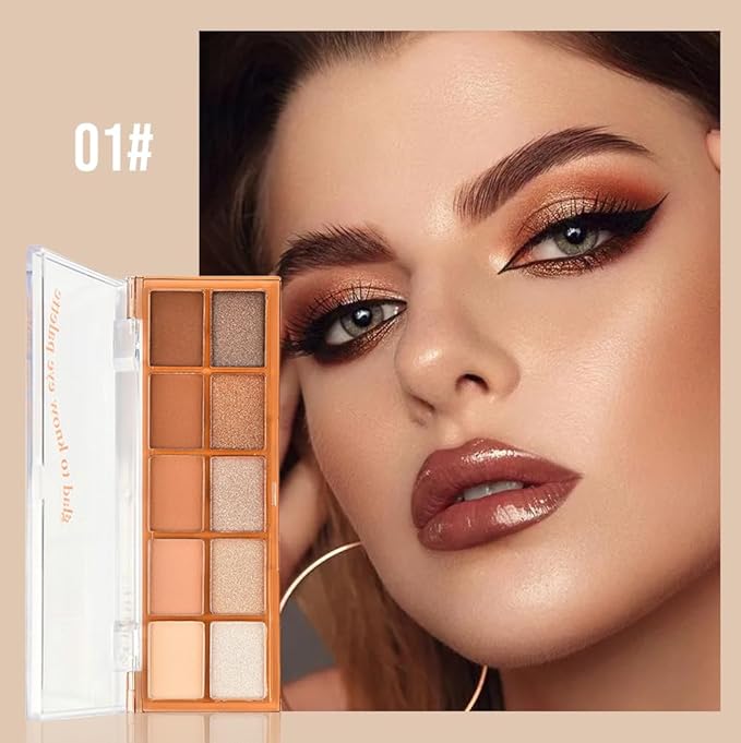 Neutral Nude Brown Eyeshadow Palette – 10 Matte & Shimmer Eye Shadows, High Pigment, Waterproof & Blendable. Long-Lasting Neutral Eye Makeup for Daily Natural Looks, Beginners & Mature Women.