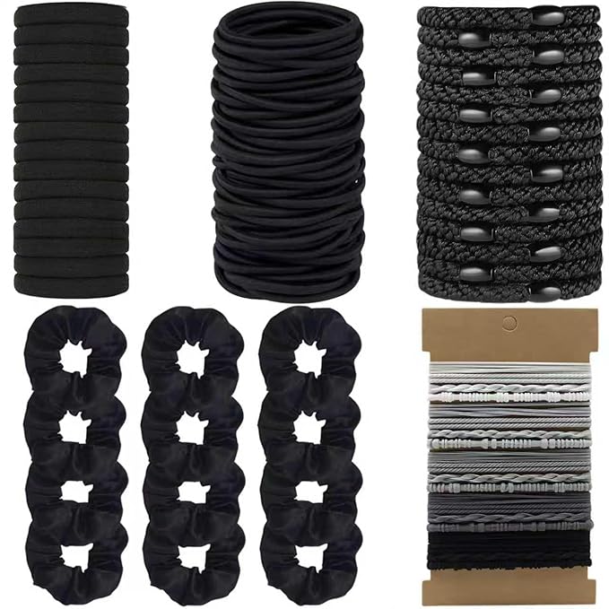 Hair Ties for girls 5 styles Hair Elastics(15 No Damage Hair Ties 50 High Elastic Ties 15 Ponytail Holders 12 Satin Scrunchies 20 Boho hair Bands)Pain-free No Crease multiple colors for all hair types