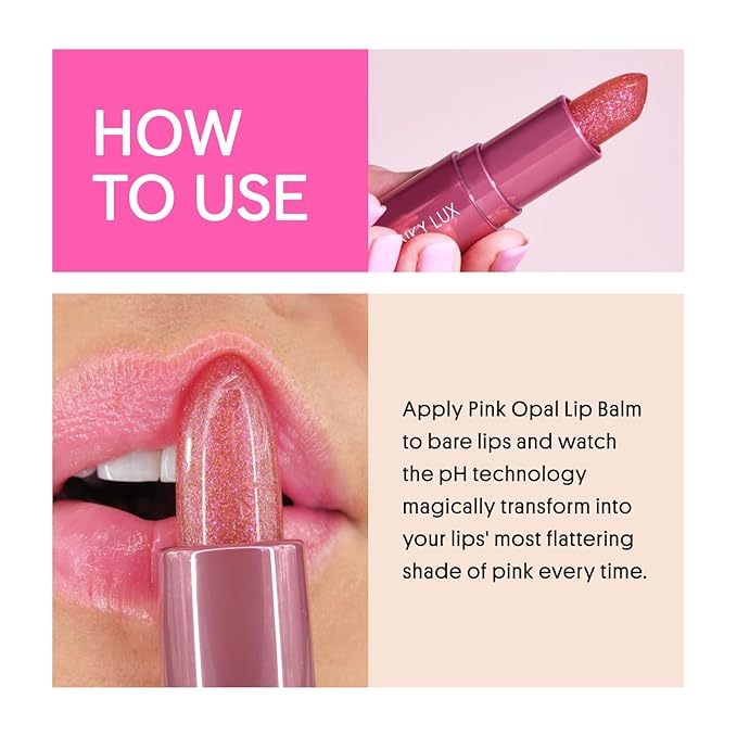 Winky Lux Pink Opal Glimmer Balm – Nourishing pH Lip Balm with Color Changing Pink Tint with Shimmer, Hydrating Ceramides Soften Lips, Raspberry Vanilla Scent