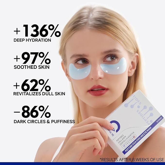 Peptide Cooling Under Eye Patches, Soothing Eye Patches Instant Reduces Dark Circles and Puffiness, Calming Under Eye Mask with Glacial Water for Bags Treatment, 60 Pairs