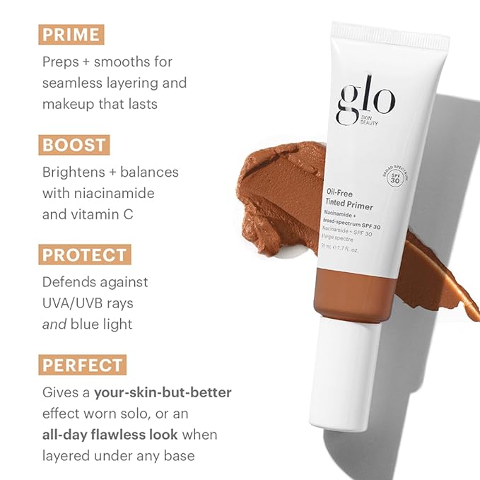 Glo Skin Beauty Oil-Free Tinted Primer SPF 30, (Deep) 1.7 oz - Mineral Makeup for Face, 4-in-1 Foundation Primer, Sheer Coverage, Skincare & Sunscreen With Broad Spectrum UVA/UVB Protection