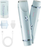 2-in-1 Bikini Trimmer and Shaver Kit for Women, Electric Body Hair Trimmer Facial Hair Removal Cordless Bikini Shaver Razor for Face Lip Chin Pubic Underarm Legs, Blue