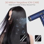 MIRACOMB Foldable Travel Hair Dryer, Powerful Ionic Blow Dryer Pro with Brushless Motor for Fast Drying, Lightweight Portable Hairdryer for Women/Men, Digital Heat/Speed Settings, with 2 Nozzles