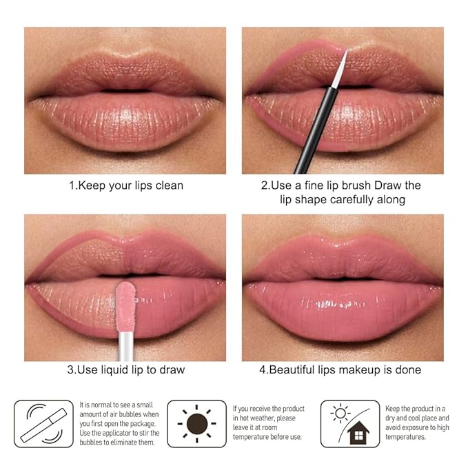 evpct Nude Pink Shiny Longwear No-Budge Liquid Lip Color Lipstick Makeup, Highly Pigmented Color Instant Shine, Waterproof Long Lasting Lipstick for Women, Lip Stain Gloss with Lip Liner Brush, 19#