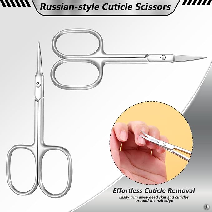 2 Pack Stainless Steel Cuticle Scissors Extra Fine Curved Blade Multi-Purpose Grooming Scissors for Manicure Pedicure Eyebrow Nail Eyelash Beards, Silver