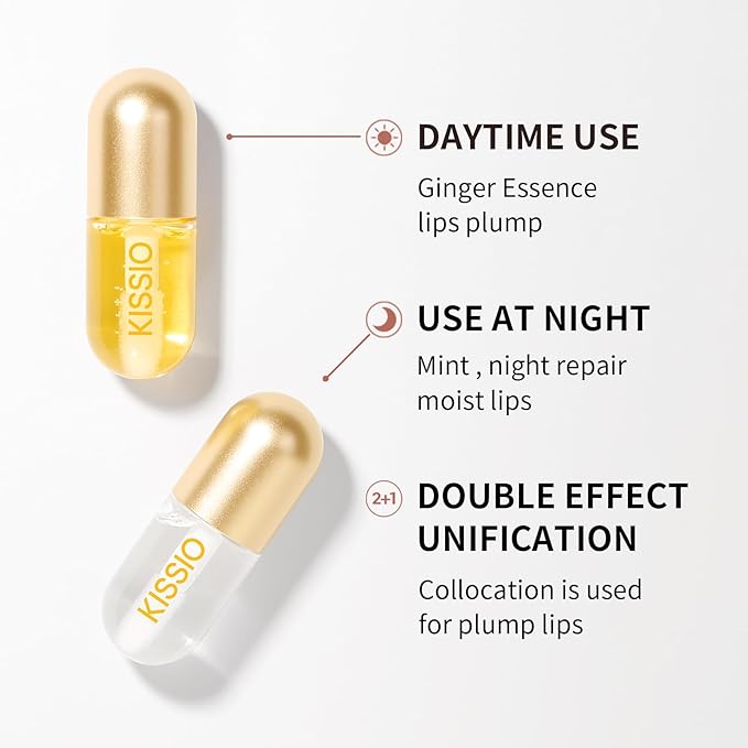 KISSIO Lip Plumper,2 PCS Natural Lip Plumper,Plumping Lips Serum,Plumping Lips Balm,Hydrated,Plump Day and Night,11ml