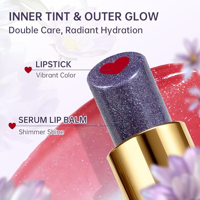 Tinted Lip Balm with Colorful Serum Core, CATKIN Cute 2-in-1 Red Lip Balm Gloss, Moisturizing with Jojoba Oil Hyaluronic acid, Citrus Tea Flavor, Trendy Lip Care for Women & Girls - C01 Red